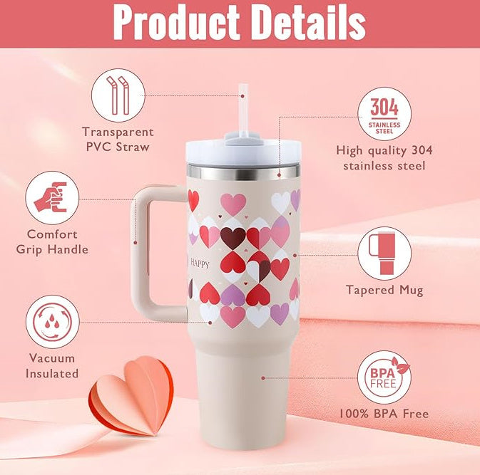 40 Oz Tumbler With Handle Straw Insulated, Stainless Steel Spill Proof Vacuum Coffee Cup Tumbler With Lid Tapered Mug