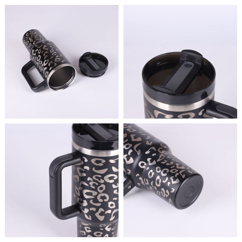40 Oz Tumbler With Handle Straw Insulated, Stainless Steel Spill Proof Vacuum Coffee Cup Tumbler With Lid Tapered Mug
