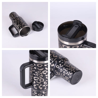 40 Oz Tumbler With Handle Straw Insulated, Stainless Steel Spill Proof Vacuum Coffee Cup Tumbler With Lid Tapered Mug