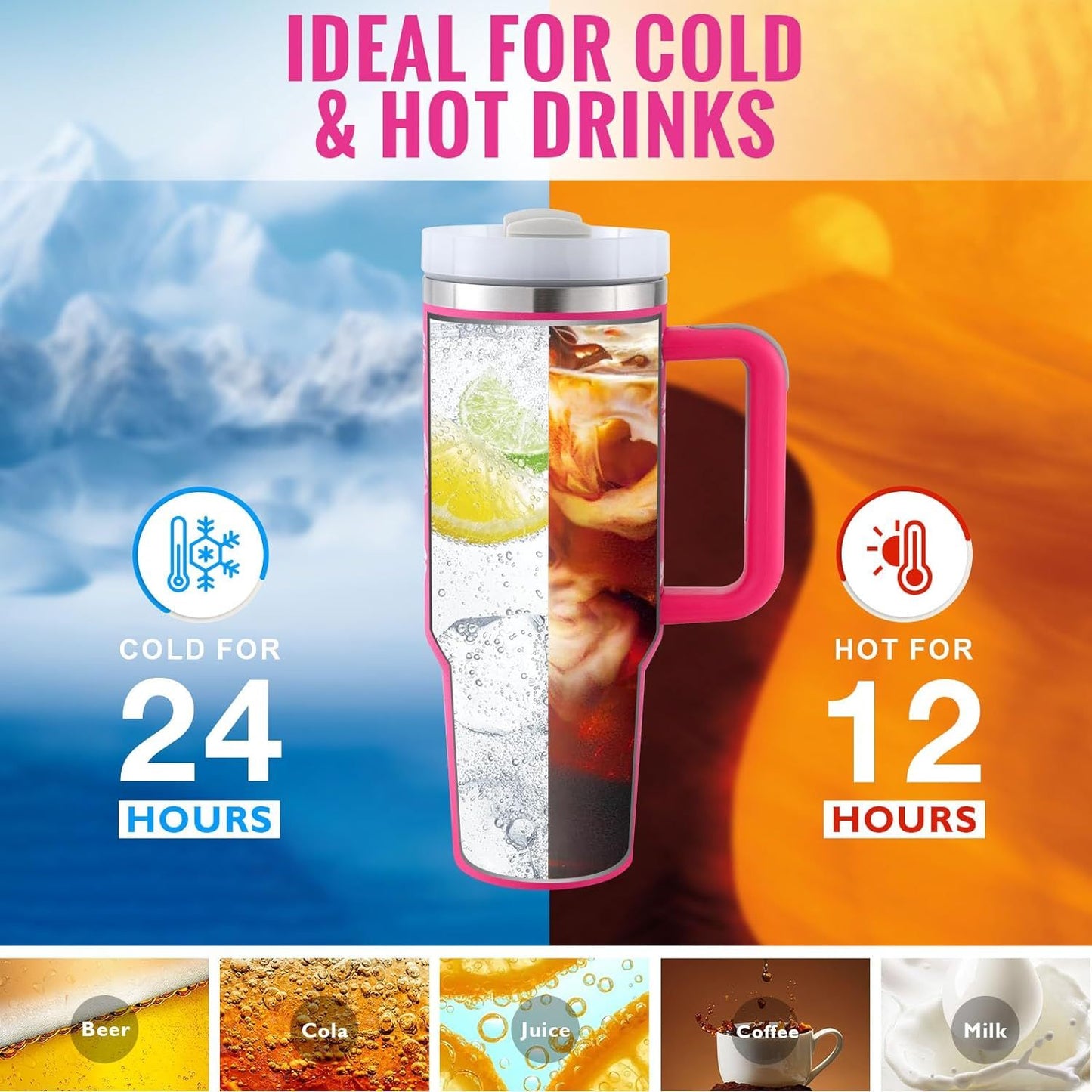 40 Oz Tumbler With Handle Straw Insulated, Stainless Steel Spill Proof Vacuum Coffee Cup Tumbler With Lid Tapered Mug