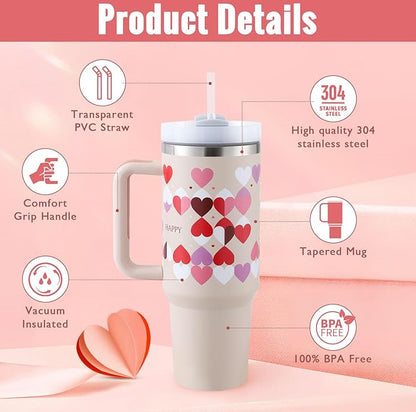 40 Oz Tumbler With Handle Straw Insulated, Stainless Steel Spill Proof Vacuum Coffee Cup Tumbler With Lid Tapered Mug